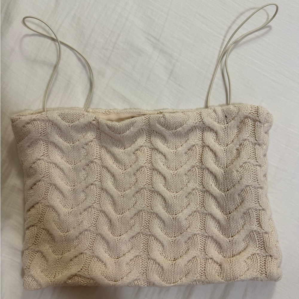 Zara Cream Ribbed Crop Camisole